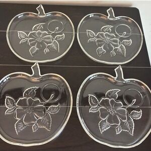 Vintage 1950's | Hazel Atlas Orchard Apple Glass Snack Plates | Set Of 4
